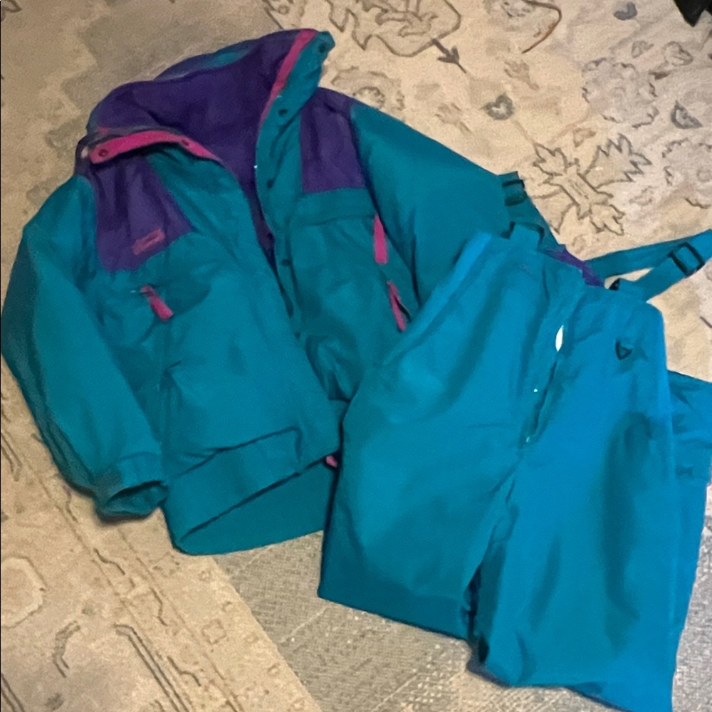 Columbia Teal and Purple Puffer Jacket & Bib Set
